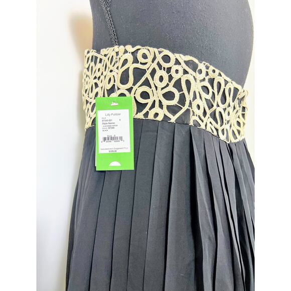 Lilly Pulitzer Jillie Mini Dress Black Gold Size 8 Chiffon Strapless Silk Party - Picture 3 of 3